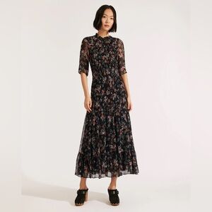 Veronica Beard Gabi Floral Smocked Dress Black Size 2 (XS)